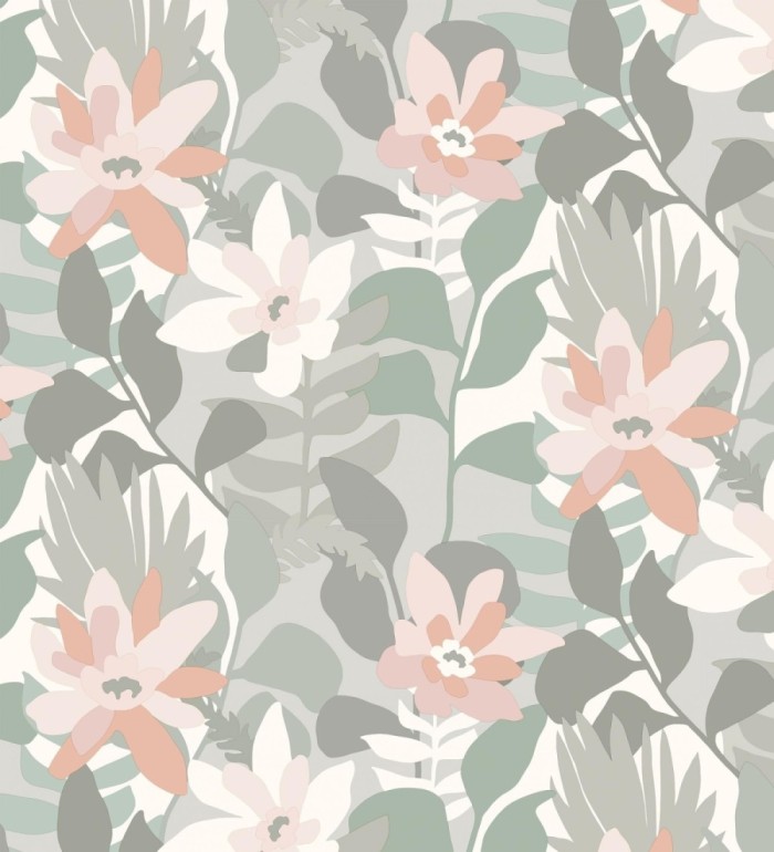 Papel pintado dibujo de flores tonos grises y rosas - Beatriz Spring 682336