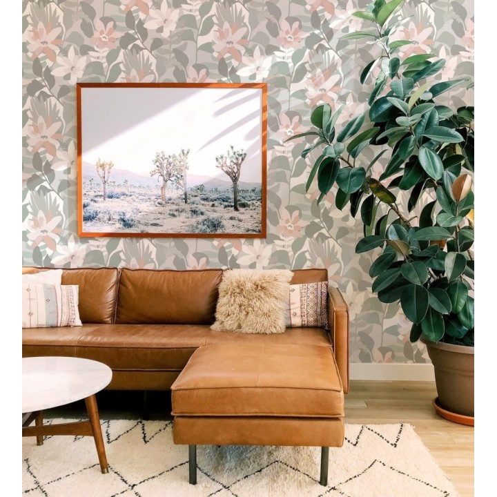 Papel pintado dibujo de flores tonos grises y rosas - Beatriz Spring 682336