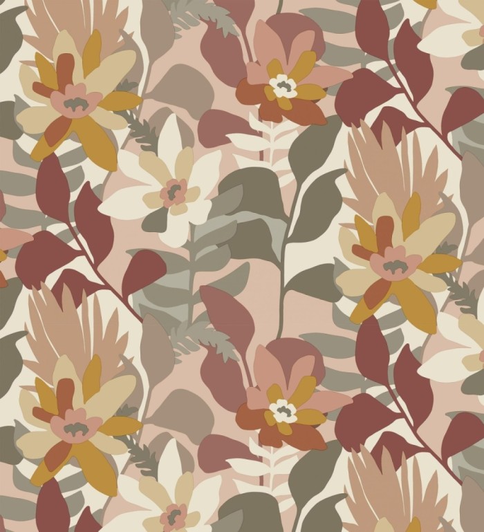 Papel pintado dibujo de flores tonos tierra y salmón - Beatriz Spring 682337