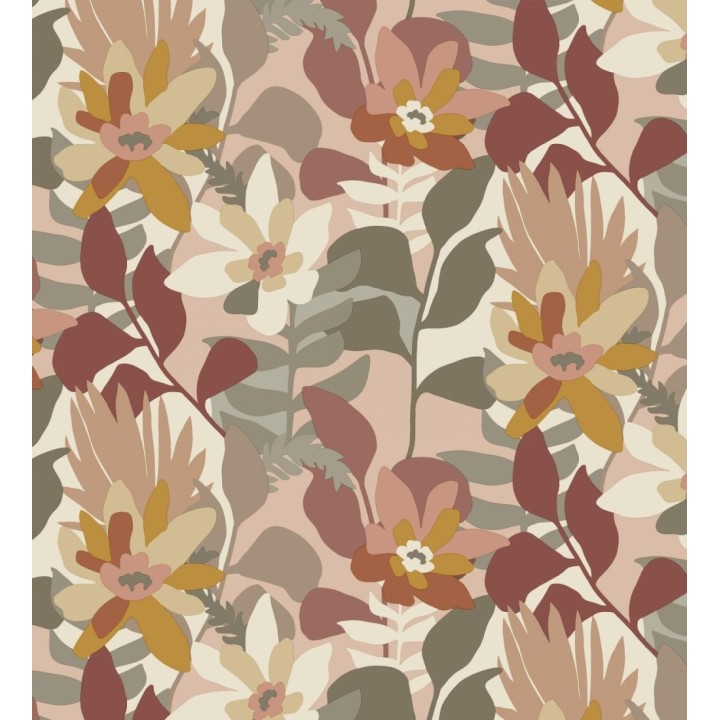 Papel pintado dibujo de flores tonos tierra y salmón - Beatriz Spring 682337