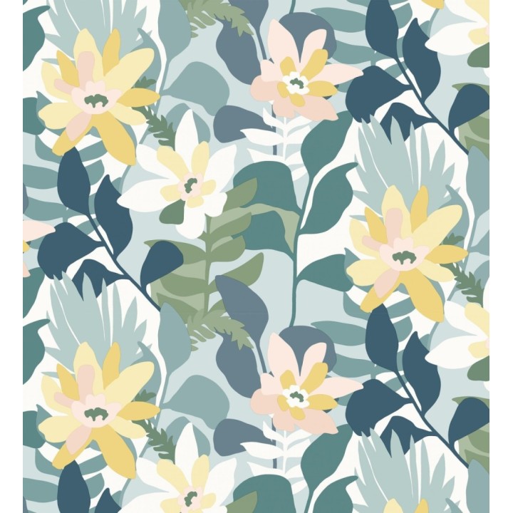 Papel pintado dibujo de flores tonos azules y amarillos - Beatriz Spring 682338