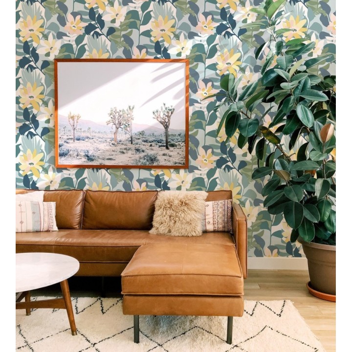 Papel pintado dibujo de flores tonos azules y amarillos - Beatriz Spring 682338