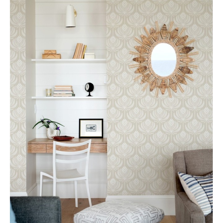 Papel pintado hojas de palma egipcia color beige claro - Malaika 682347