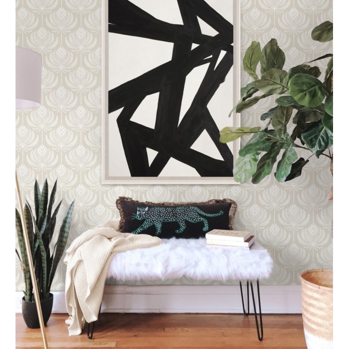 Papel pintado hojas de palma egipcia color beige claro - Malaika 682347