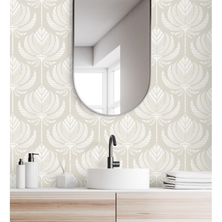 Papel pintado hojas de palma egipcia color beige claro - Malaika 682347