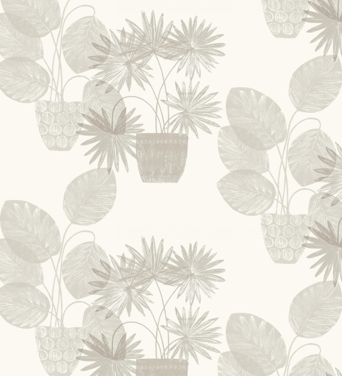 Papel pintado de macetas de hojas de palma beige - Imena Pots 682348