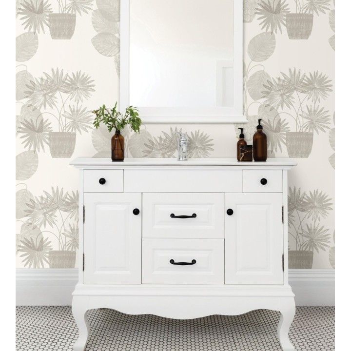 Papel pintado de macetas de hojas de palma beige - Imena Pots 682348