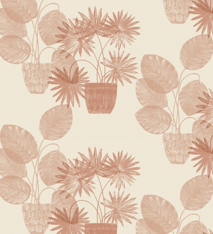 Papel pintado de macetas de hojas de palma rojo teja - Imena Pots 682349