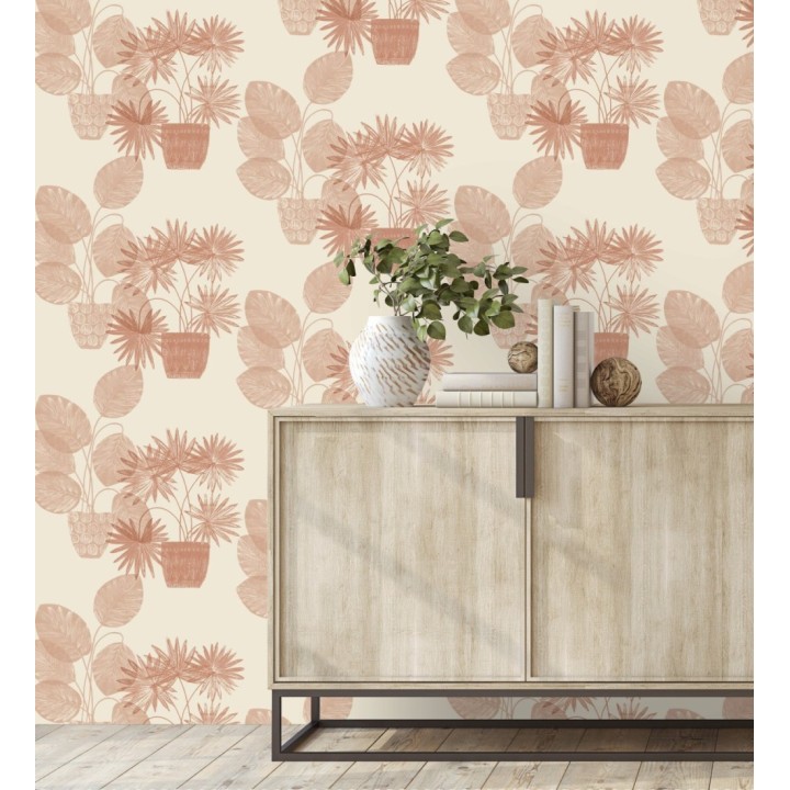 Papel pintado de macetas de hojas de palma rojo teja - Imena Pots 682349