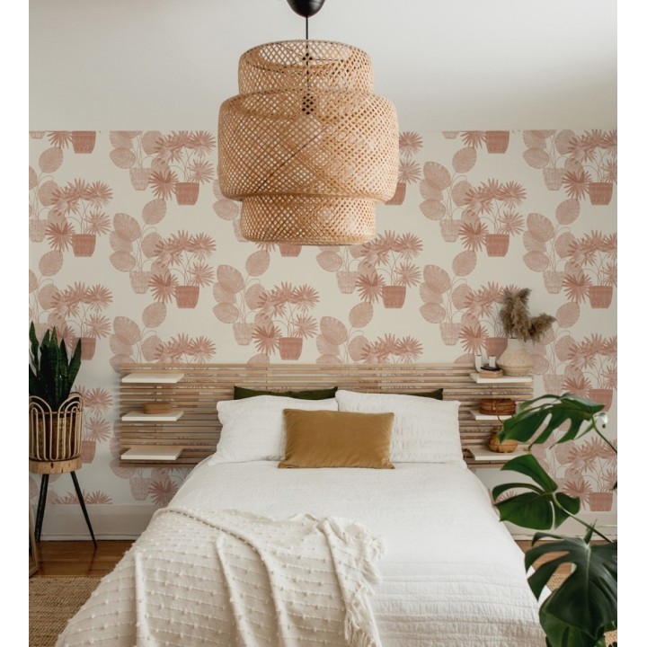 Papel pintado de macetas de hojas de palma rojo teja - Imena Pots 682349