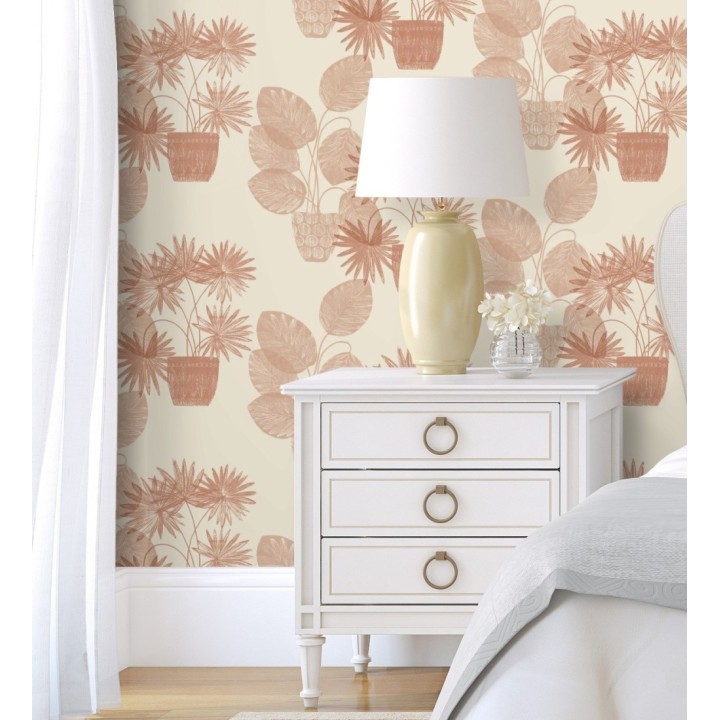 Papel pintado de macetas de hojas de palma rojo teja - Imena Pots 682349