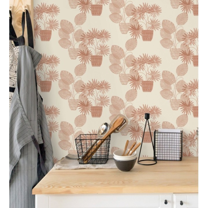 Papel pintado de macetas de hojas de palma rojo teja - Imena Pots 682349