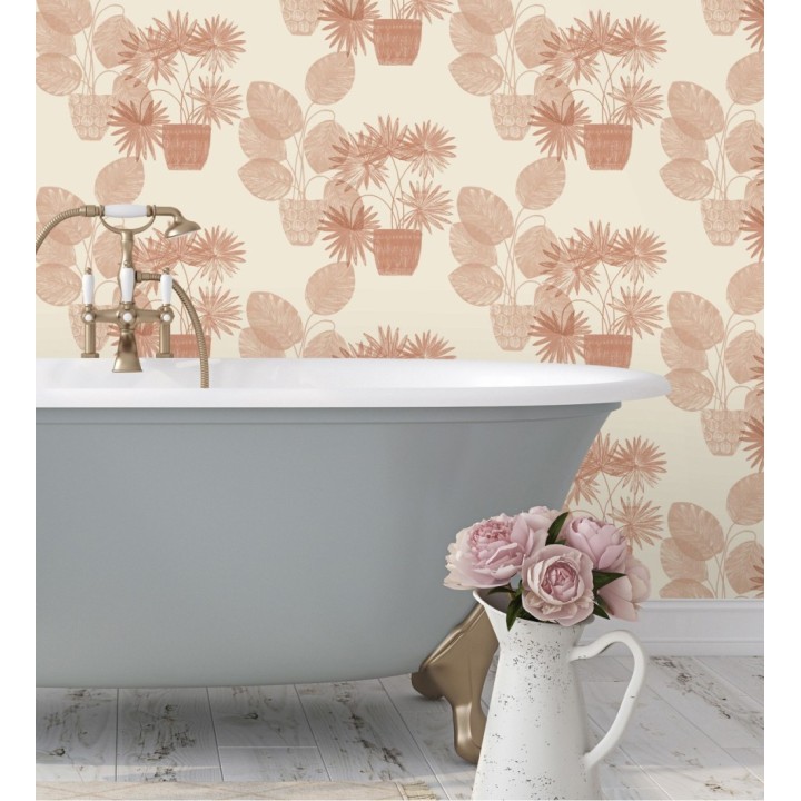 Papel pintado de macetas de hojas de palma rojo teja - Imena Pots 682349