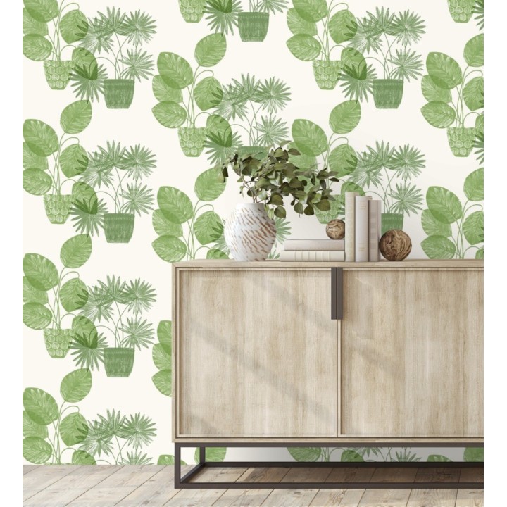 Papel pintado de macetas de hojas de palma verde - Imena Pots 682351