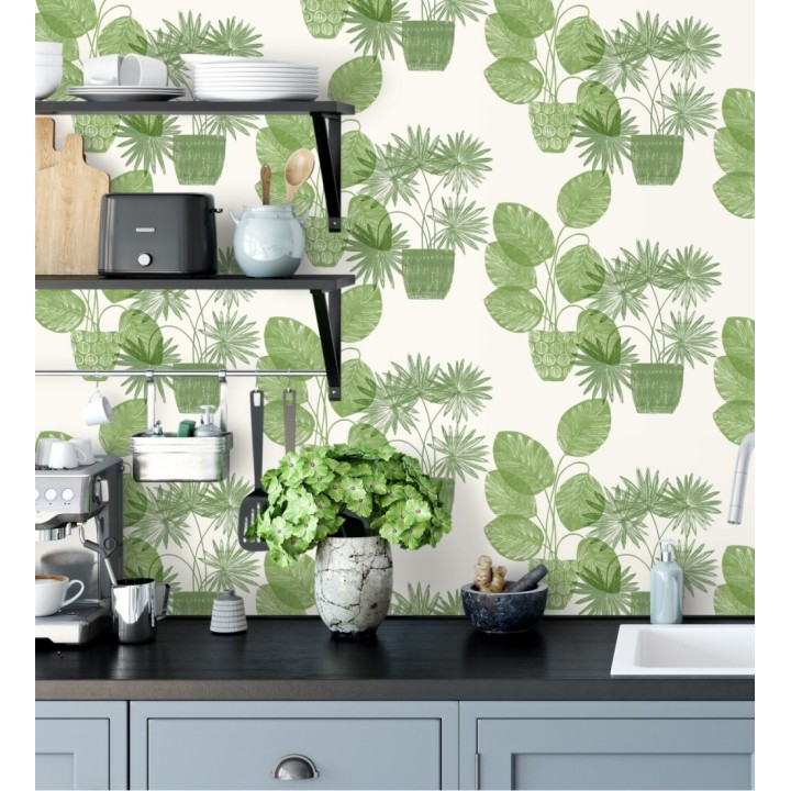 Papel pintado de macetas de hojas de palma verde - Imena Pots 682351