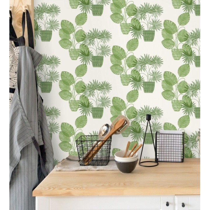 Papel pintado de macetas de hojas de palma verde - Imena Pots 682351