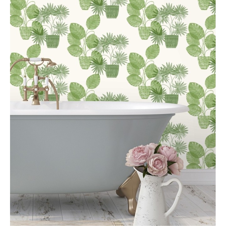 Papel pintado de macetas de hojas de palma verde - Imena Pots 682351