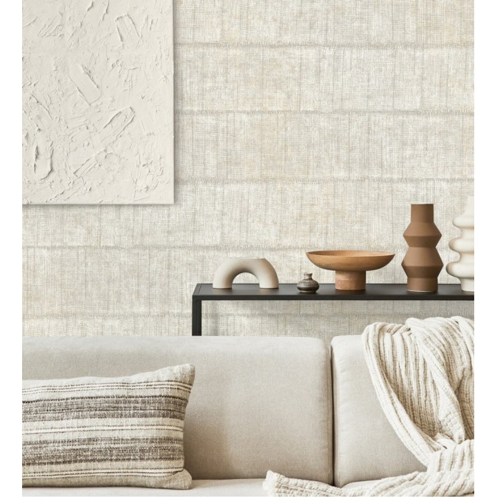 Papel pintado imitación tela de lino natural texturizada - Shafira 682353
