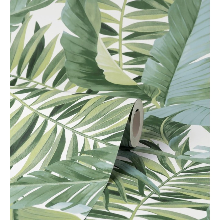 Papel pintado de hojas tropicales verde y blanco - Maldivas Tropical 682357