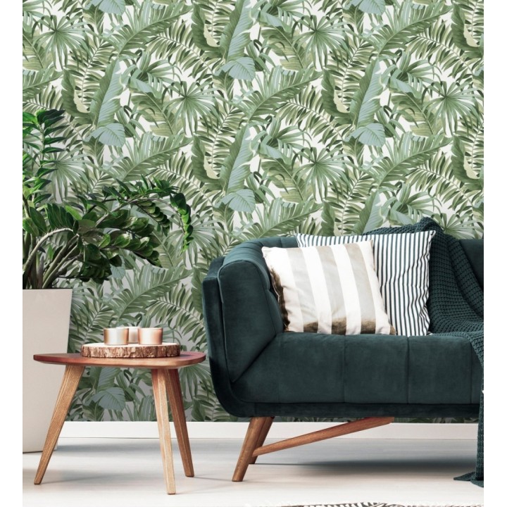 Papel pintado de hojas tropicales verde y blanco - Maldivas Tropical 682357