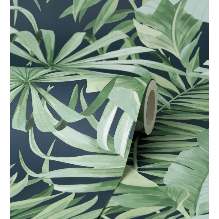 Papel pintado de hojas tropicales verde fondo oscuro - Maldivas Tropical 682358