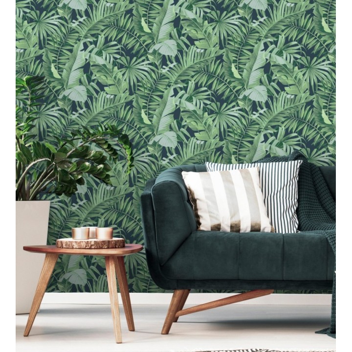 Papel pintado de hojas tropicales verde fondo oscuro - Maldivas Tropical 682358