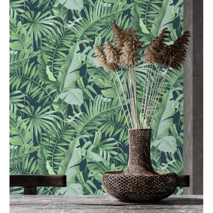 Papel pintado de hojas tropicales verde fondo oscuro - Maldivas Tropical 682358
