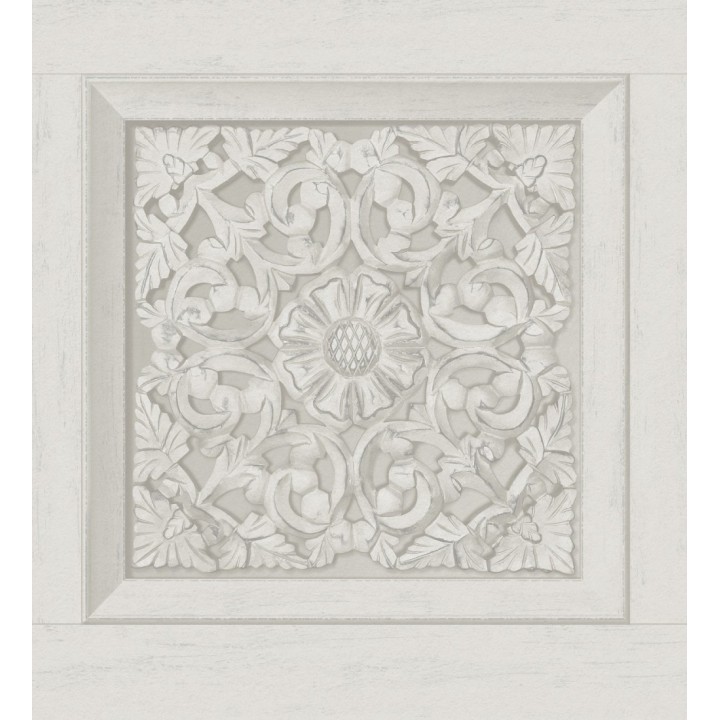 Papel pintado casetones barrocos gris claro con efecto madera tallada sin relieve - Odeon Rail 682360