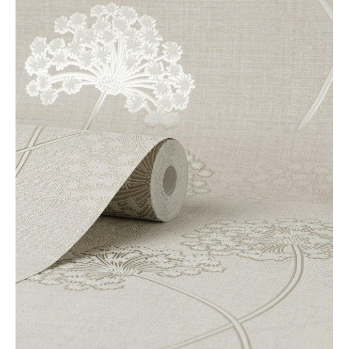 Papel pintado de flores diente de león con estilo nórdico color beige en relieve - Liss Dandelion 682366
