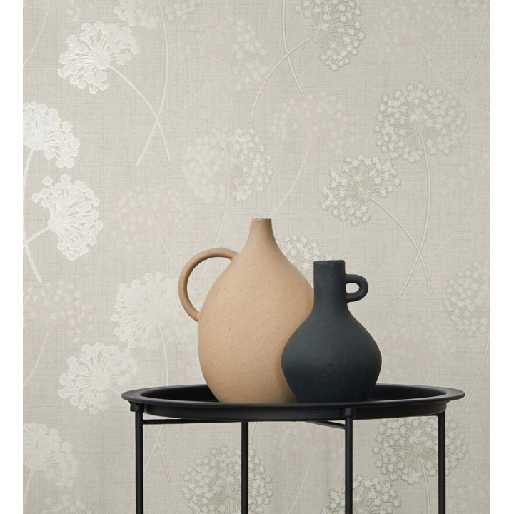 Papel pintado de flores diente de león con estilo nórdico color beige en relieve - Liss Dandelion 682366