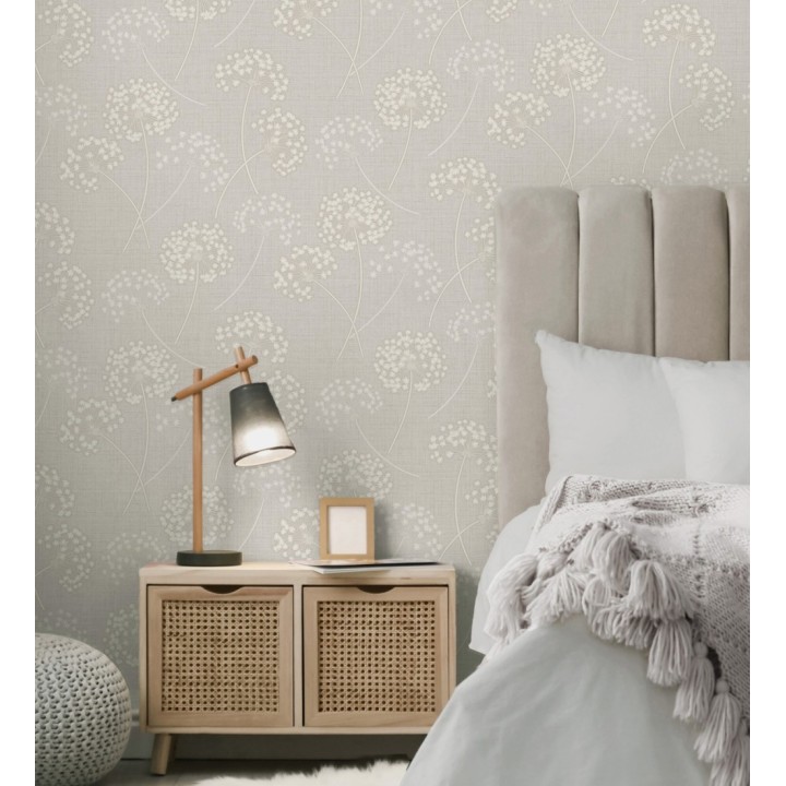 Papel pintado de flores diente de león con estilo nórdico color beige en relieve - Liss Dandelion 682366