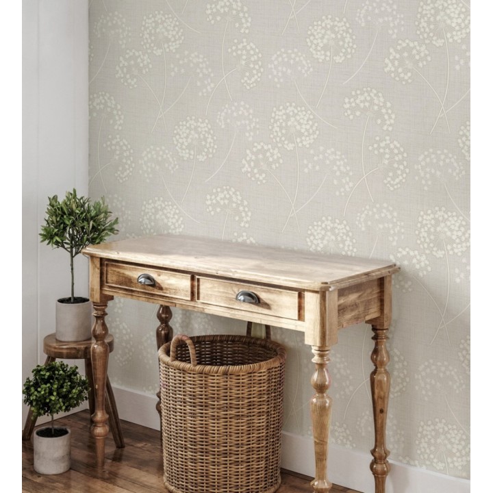 Papel pintado de flores diente de león con estilo nórdico color beige en relieve - Liss Dandelion 682366