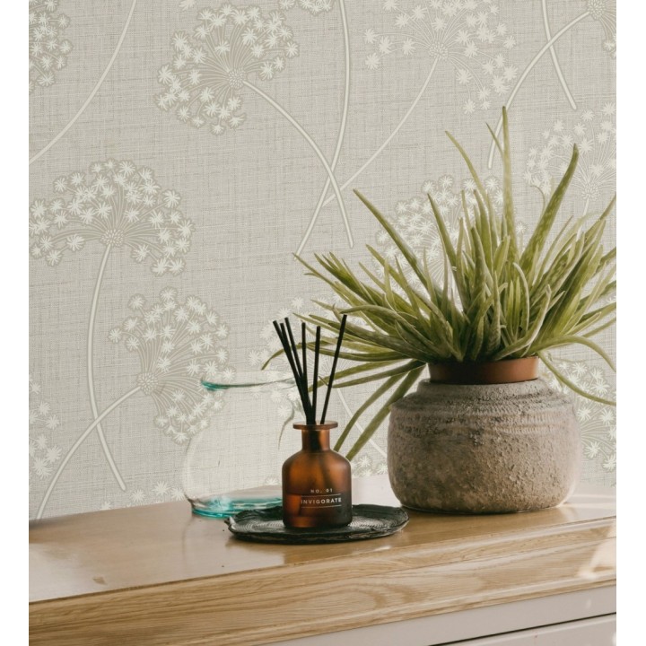 Papel pintado de flores diente de león con estilo nórdico color beige en relieve - Liss Dandelion 682366