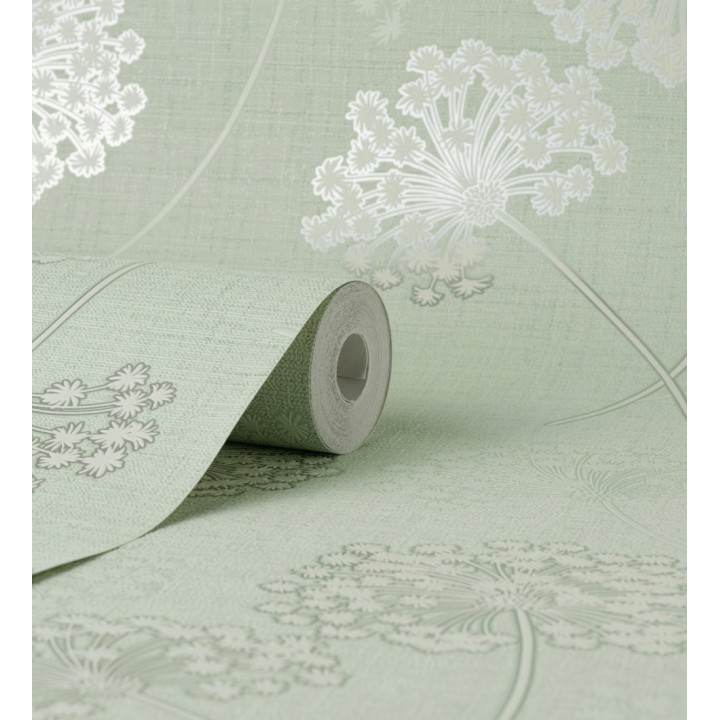 Papel pintado de flores diente de león con estilo nórdico color verde en relieve - Liss Dandelion 682367