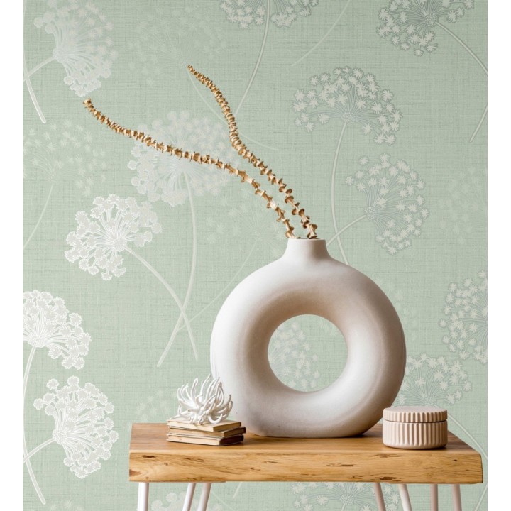 Papel pintado de flores diente de león con estilo nórdico color verde en relieve - Liss Dandelion 682367