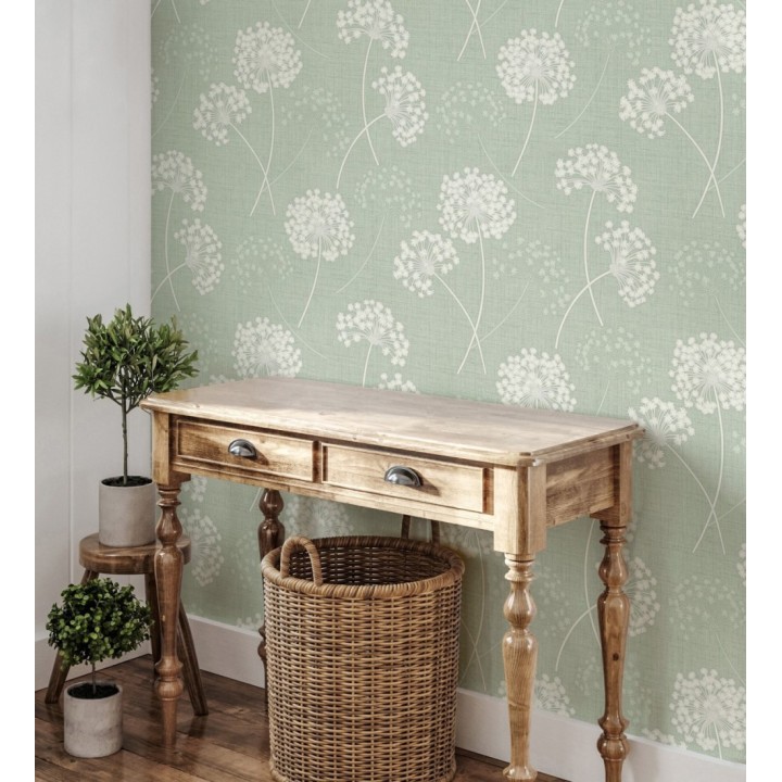 Papel pintado de flores diente de león con estilo nórdico color verde en relieve - Liss Dandelion 682367