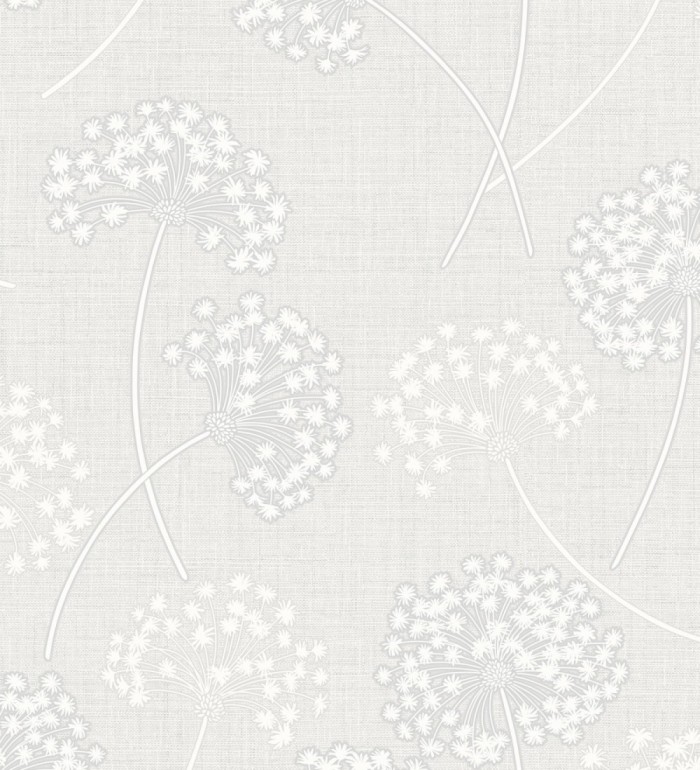 Papel pintado de flores diente de león con estilo nórdico color gris claro en relieve - Liss Dandelion 682368