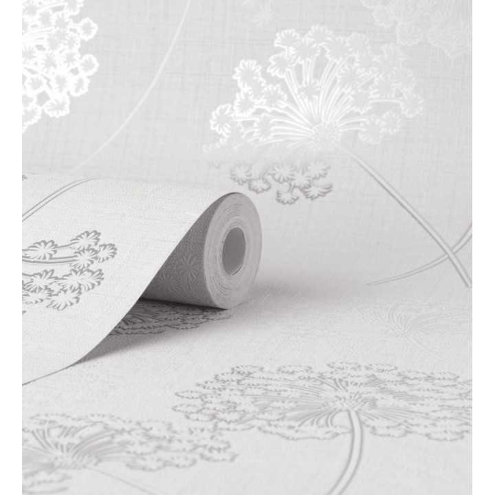 Papel pintado de flores diente de león con estilo nórdico color gris claro en relieve - Liss Dandelion 682368