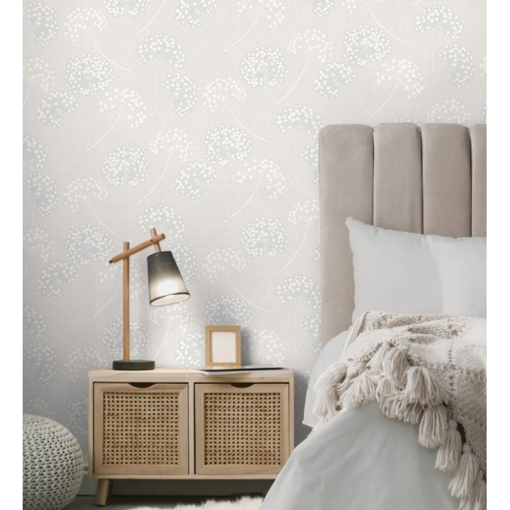 Papel pintado de flores diente de león con estilo nórdico color gris claro en relieve - Liss Dandelion 682368