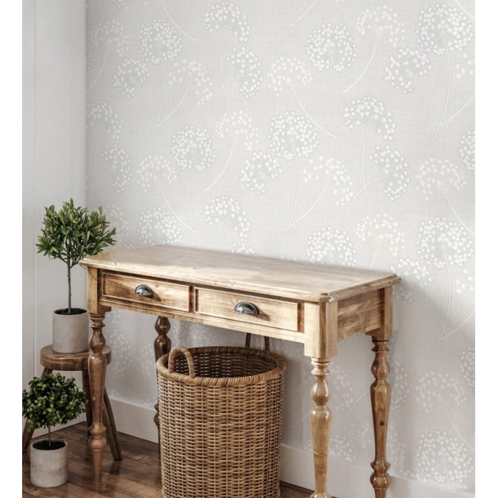 Papel pintado de flores diente de león con estilo nórdico color gris claro en relieve - Liss Dandelion 682368