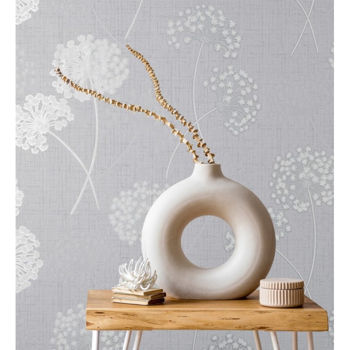 Papel pintado de flores diente de león con estilo nórdico color gris en relieve - Liss Dandelion 682369