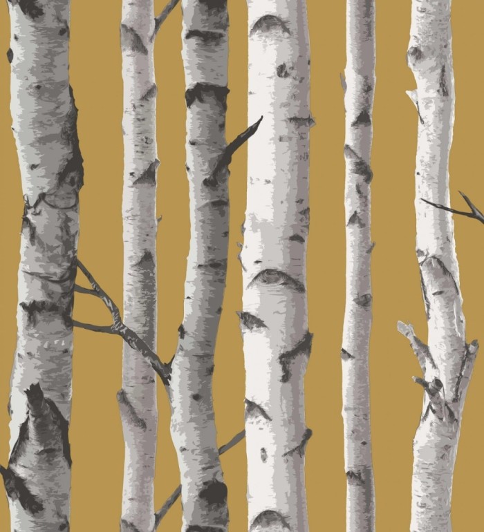 Papel pintado tronco de árboles estilo nórdico color mostaza - Nordic Forest 682372