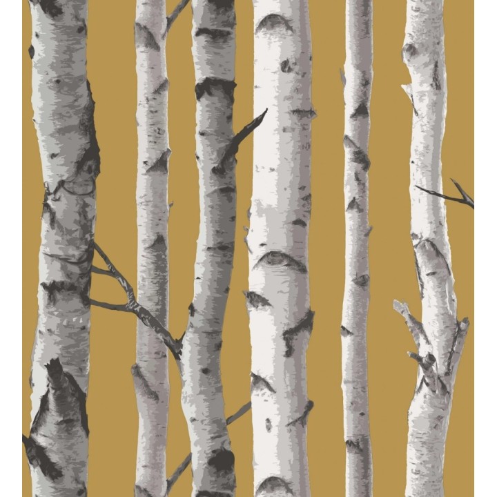 Papel pintado tronco de árboles estilo nórdico color mostaza - Nordic Forest 682372