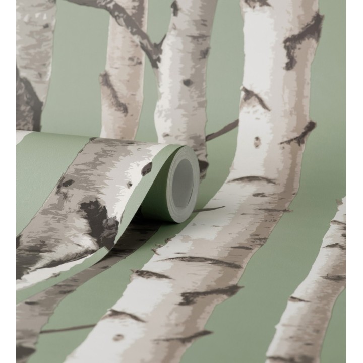 Papel pintado tronco de árboles de estilo nórdico color verde claro - Nordic Forest 682373