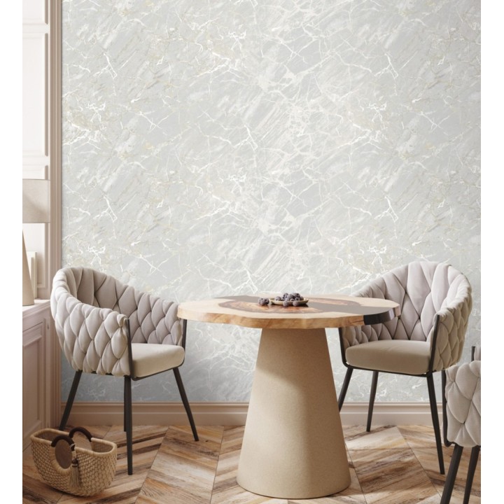 Papel pintado de mármol gris claro con betas color champagne metalizado - Bertoni 682383