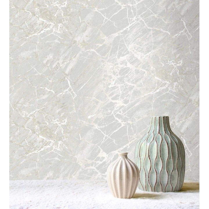 Papel pintado de mármol gris claro con betas color champagne metalizado - Bertoni 682383