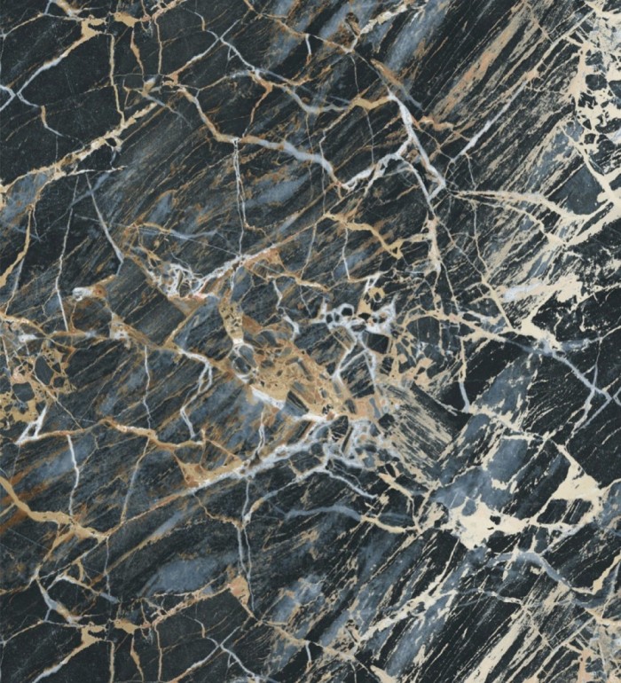 Papel pintado de mármol azul oscuro con betas color oro metalizado - Bertoni 682384