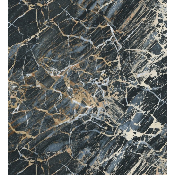 Papel pintado de mármol azul oscuro con betas color oro metalizado - Bertoni 682384