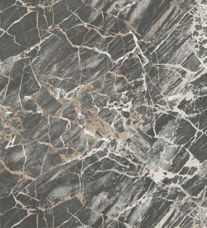 Papel pintado de mármol gris oscuro con betas color cobre metalizado - Bertoni 682385