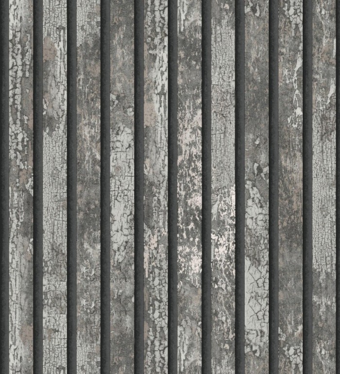 Papel pintado efecto listones de madera envejecida con detalles metalizados - Oslo Lattes 682387